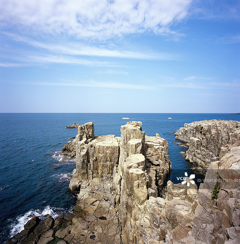 日本福井县三国町东寻坊岩石鸟瞰图片素材