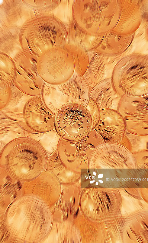 英国货币：一便士和二便士硬币俯视图图片素材