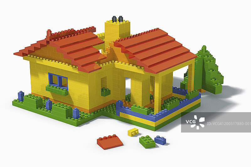 房屋形状的塑料积木（数字效果）图片素材