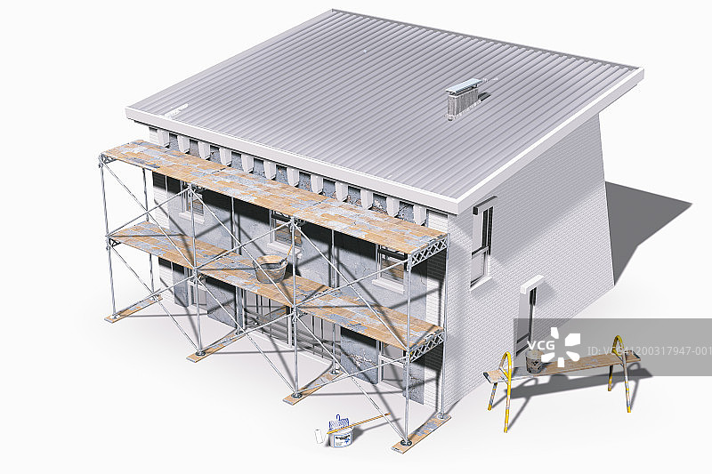 带有脚手架的房屋模型（数码效果）图片素材