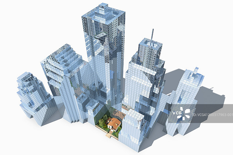 高楼大厦环绕的房屋鸟瞰图（数码）图片素材