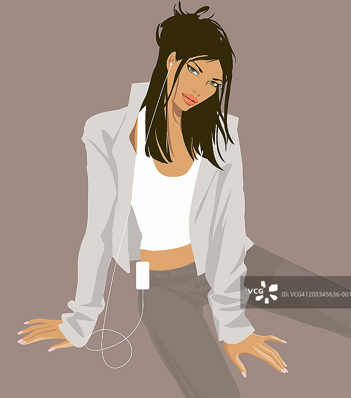 年轻女人听MP3的肖像图片素材