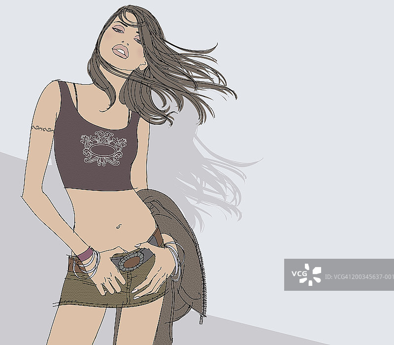 穿着短裙和背心的年轻女人肖像图片素材