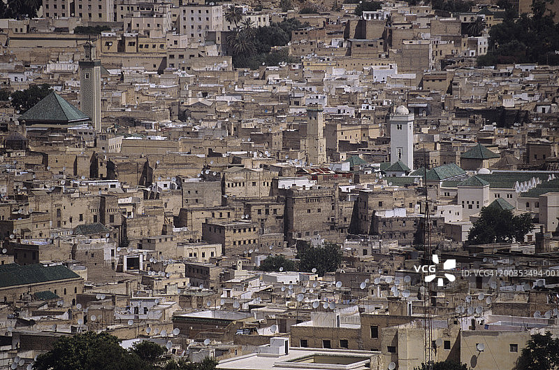 摩洛哥非斯的中世纪区（鸟瞰图）图片素材