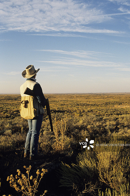 男人在爱达荷州皮卡博附近猎捕艾草松鸡图片素材