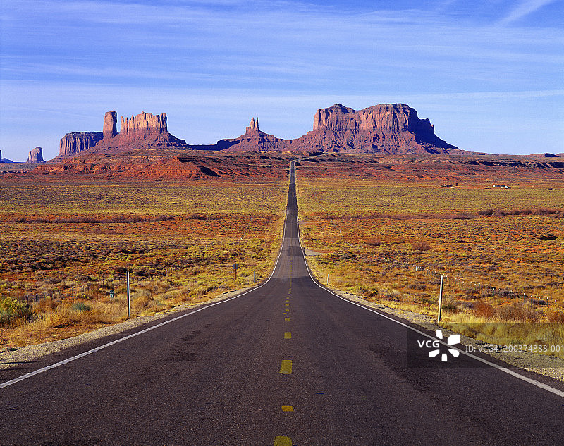 美国犹他州纪念碑谷公路和岩层图片素材
