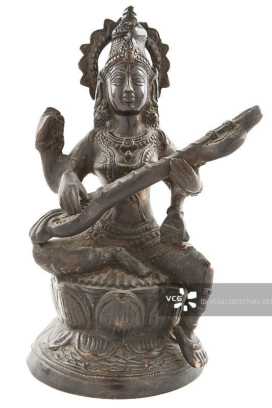 演奏维纳琴的萨拉斯瓦蒂青铜雕像图片素材