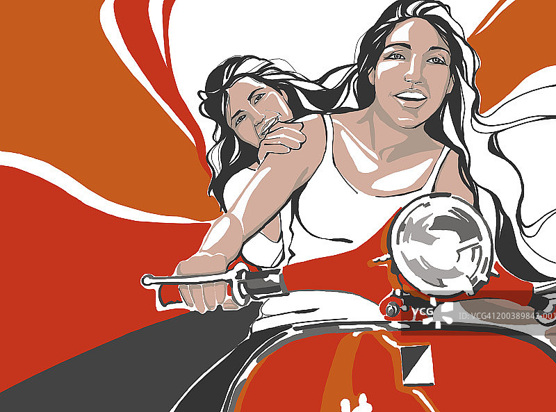 两位年轻女人骑着摩托车图片素材