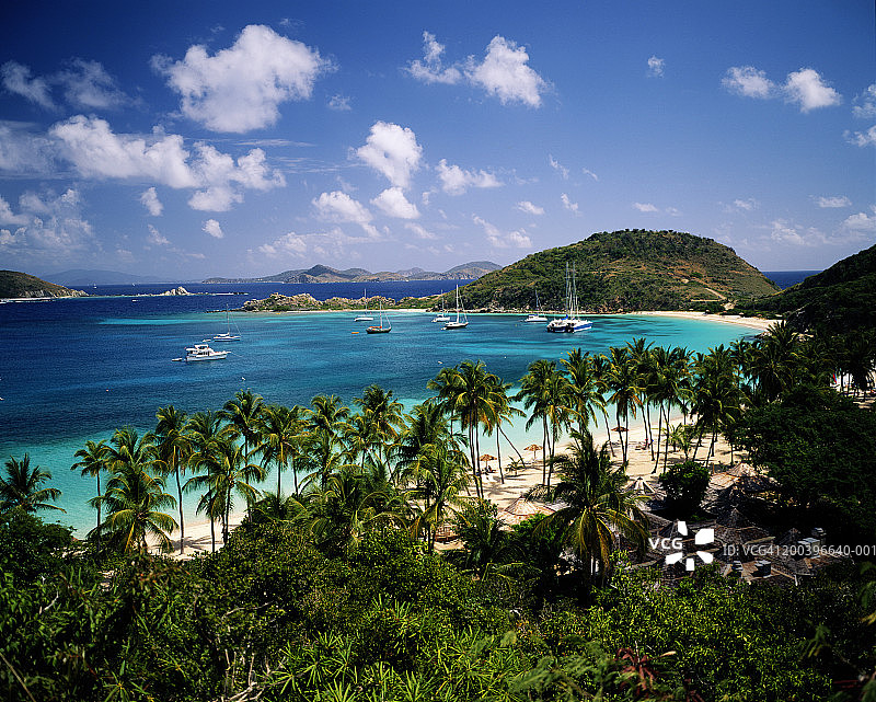 英属维尔京群岛彼得岛，死人湾鸟瞰图片素材