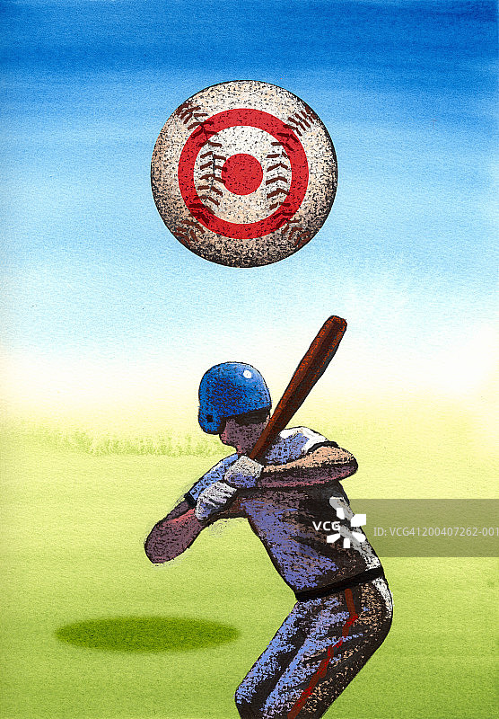 棒球运动员准备击打超大棒球图片素材