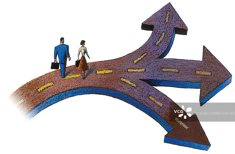 岔路口的男人和女人图片素材