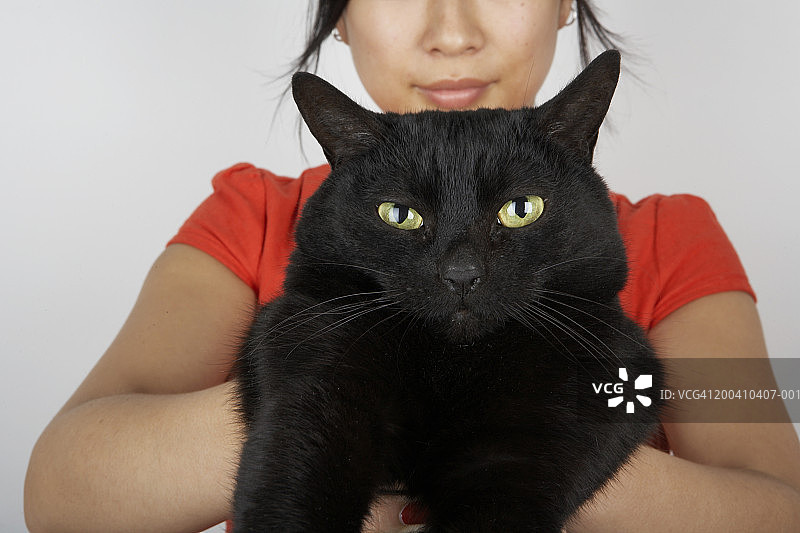 抱着猫的女人图片素材