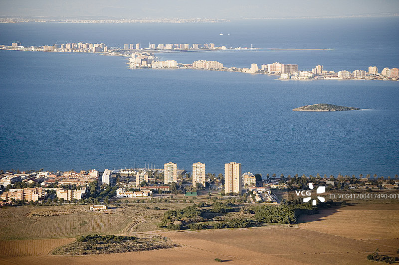 西班牙穆尔西亚：从高处俯瞰拉曼加、小海和洛斯梅诺斯图片素材