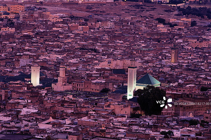 摩洛哥非斯城市景观黄昏鸟瞰图图片素材