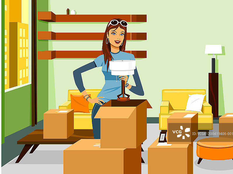 女人正在打包纸板箱图片素材