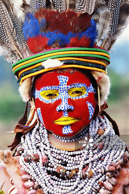 巴布亚新几内亚哈根山传统庆典彩绘部落男子图片素材