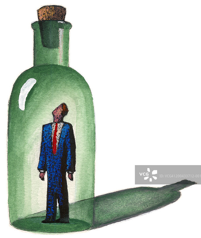 男人被困在瓶子里图片素材