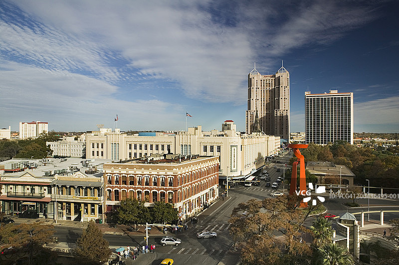 美国德克萨斯州圣安东尼奥市中心天际线，商业街图片素材