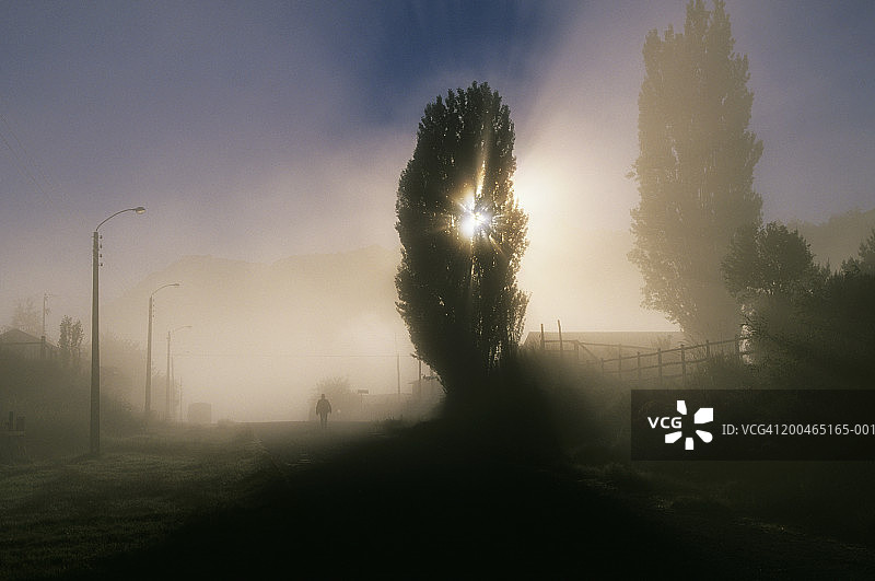 智利富塔莱乌福：雾中的行人图片素材