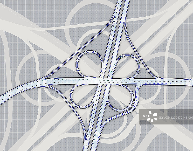 苜蓿叶形高速公路立交桥鸟瞰图（数字）图片素材