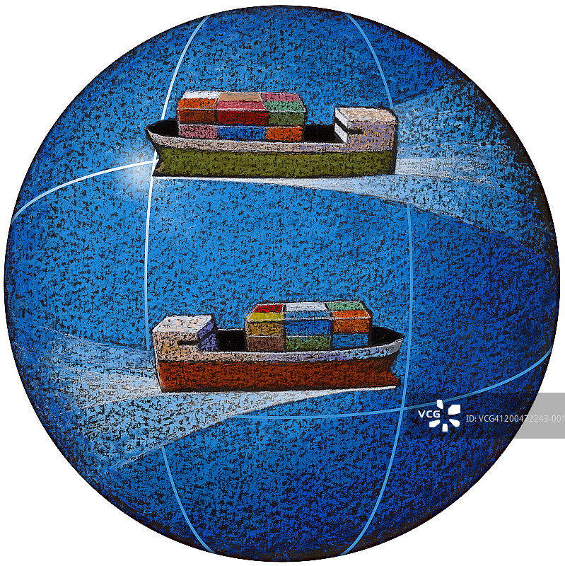 海上两艘货船相遇图片素材