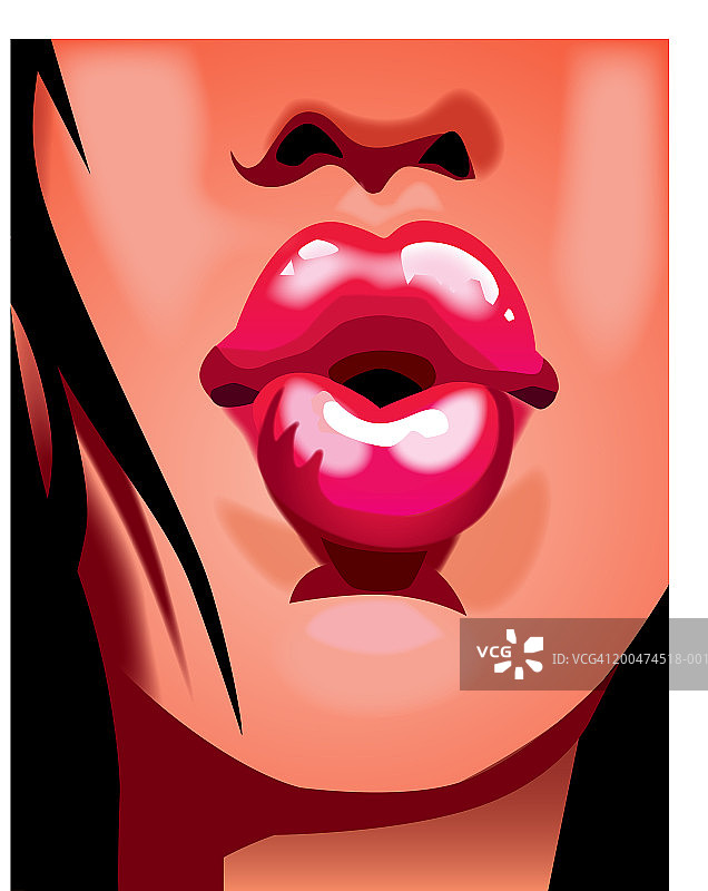 年轻女人飞吻，嘴部特写图片素材