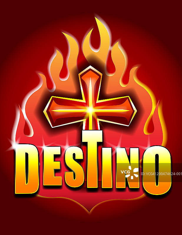 背景中带有十字架和火焰的“Destino”图片素材