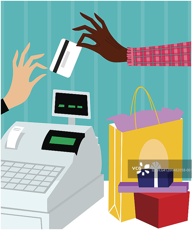 在零售店向售货员出示信用卡的人图片素材