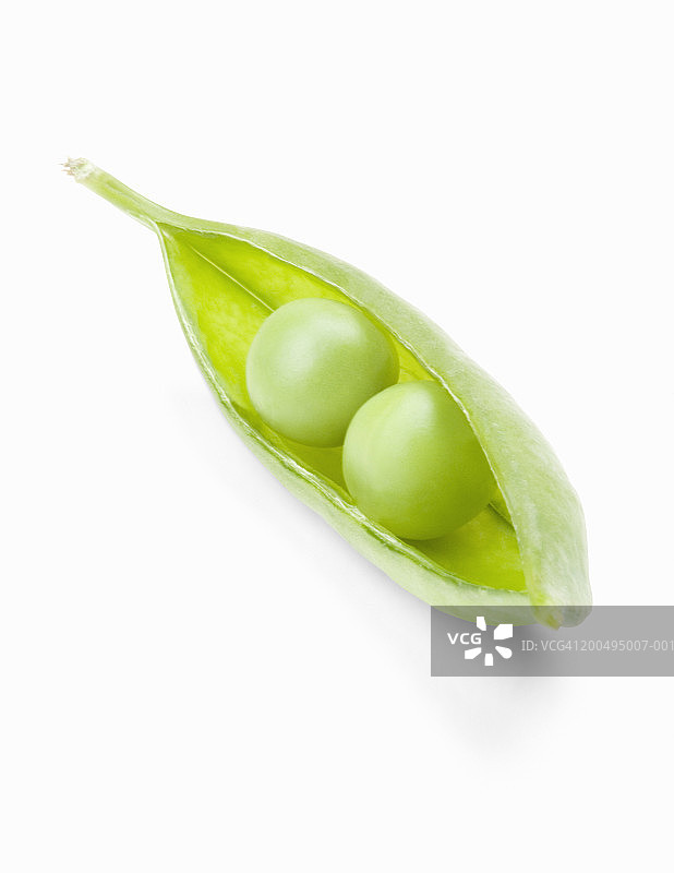 白色背景上的两颗豌豆，特写图片素材