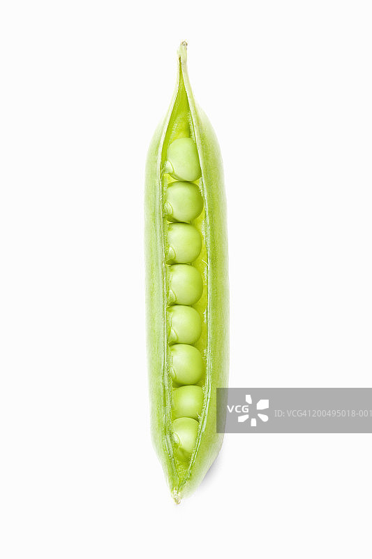 豆荚里的豌豆，白色背景，特写镜头图片素材