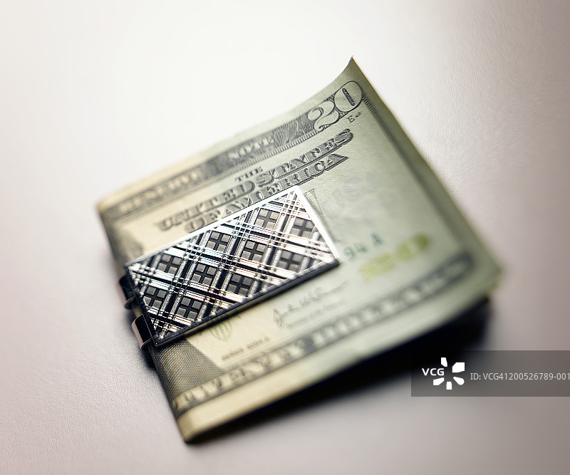 钱夹里的二十美元纸币，特写静物图片素材
