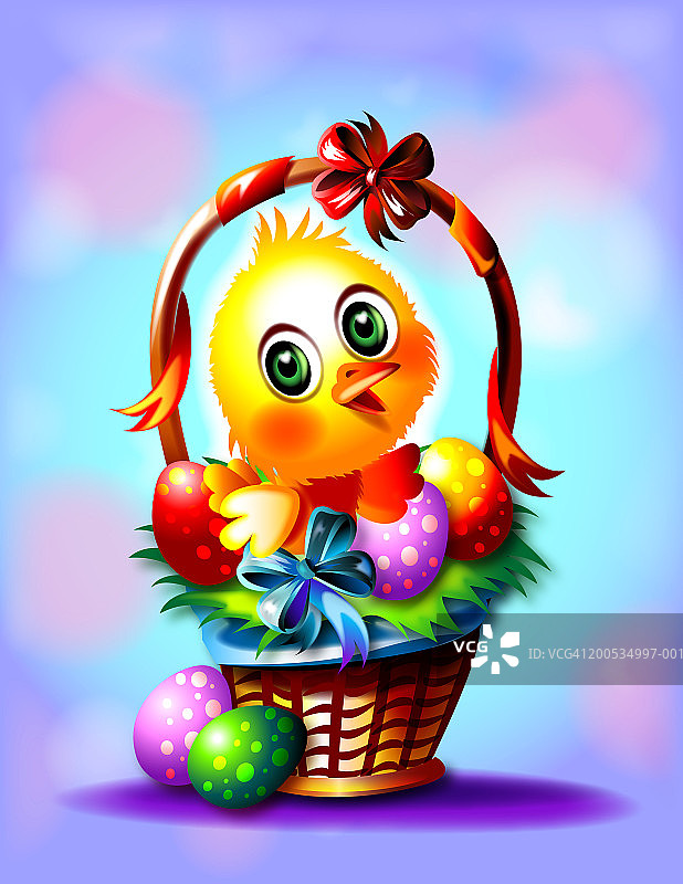 复活节彩蛋篮里的小鸡图片素材