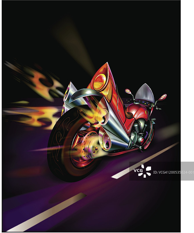 排气管喷出火焰的摩托车后视图图片素材
