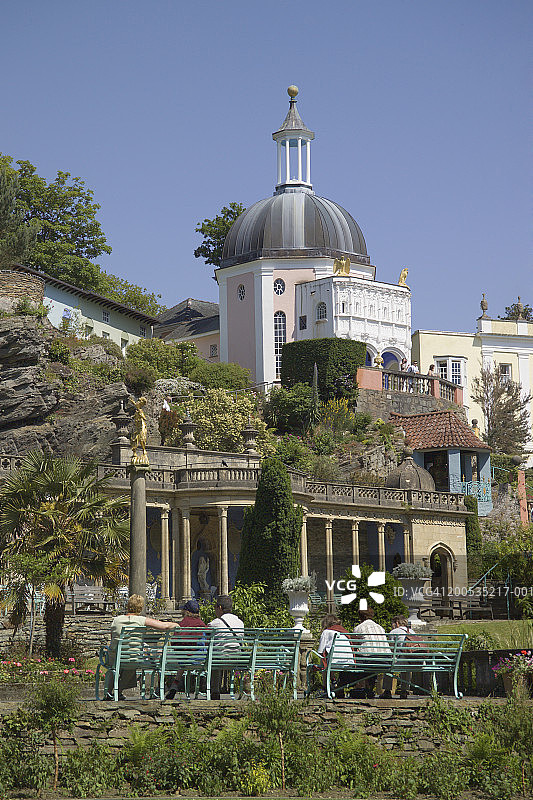 威尔士格温内思郡Portmeirion万神殿和布里斯托尔柱廊图片素材