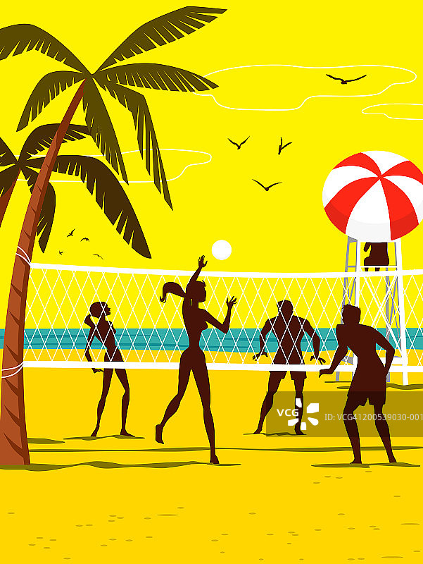 人们在海滩上打排球图片素材