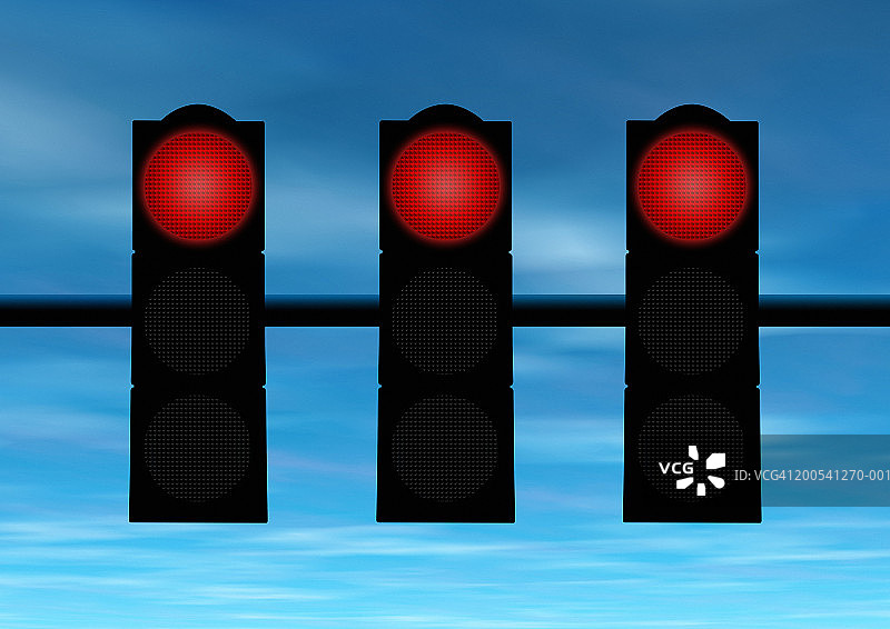 三个红色交通灯（数字合成图）图片素材