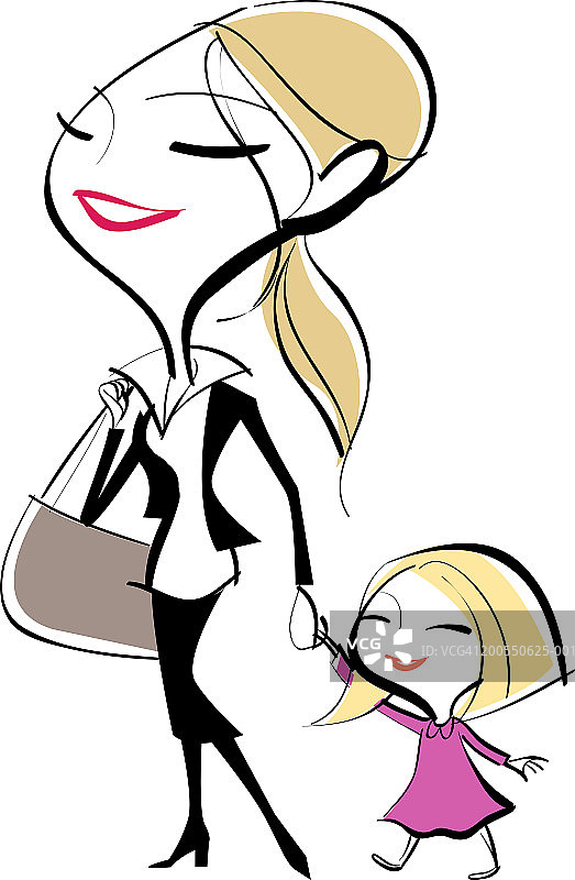 母女牵手同行图片素材