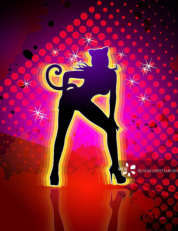 女人穿猫服跳舞背影剪影图片素材