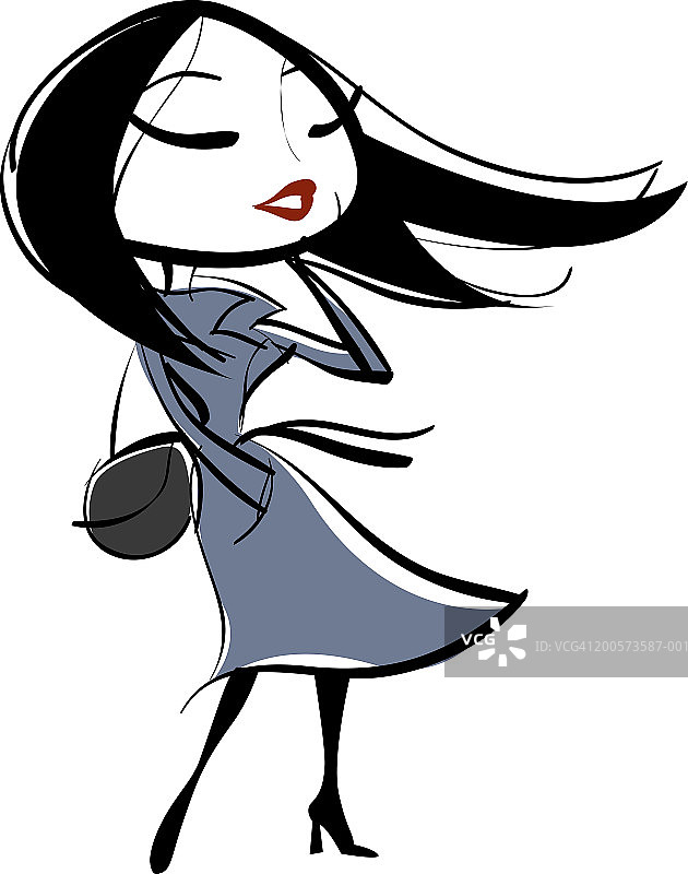 穿着夹克，头发在风中飘扬的女人图片素材