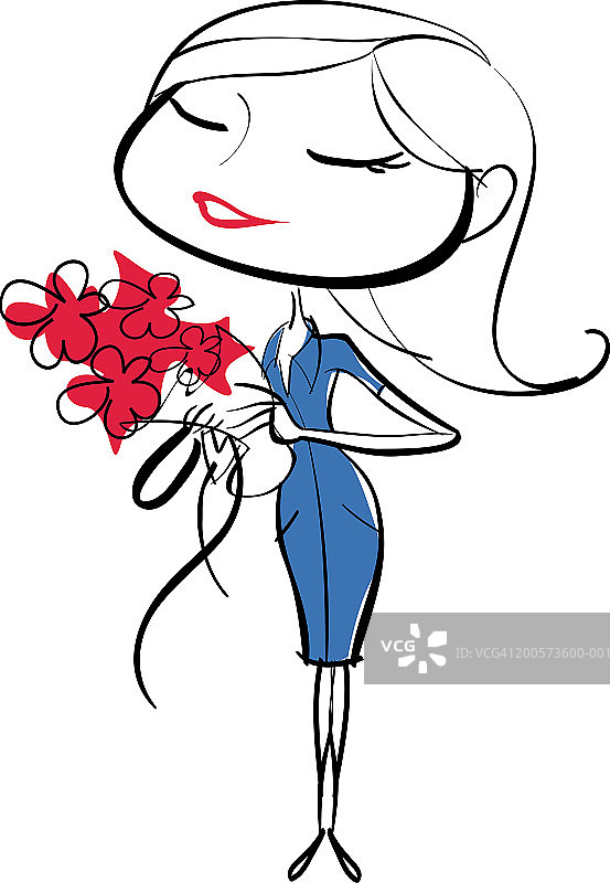 拿着一束鲜花的女人图片素材