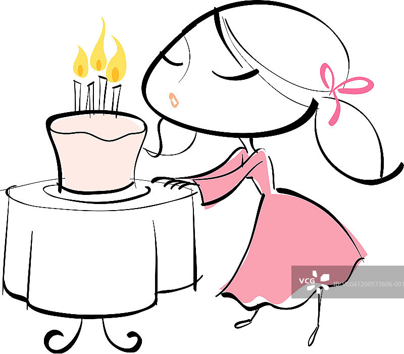 侧面观察，女孩吹灭生日蛋糕上的蜡烛图片素材