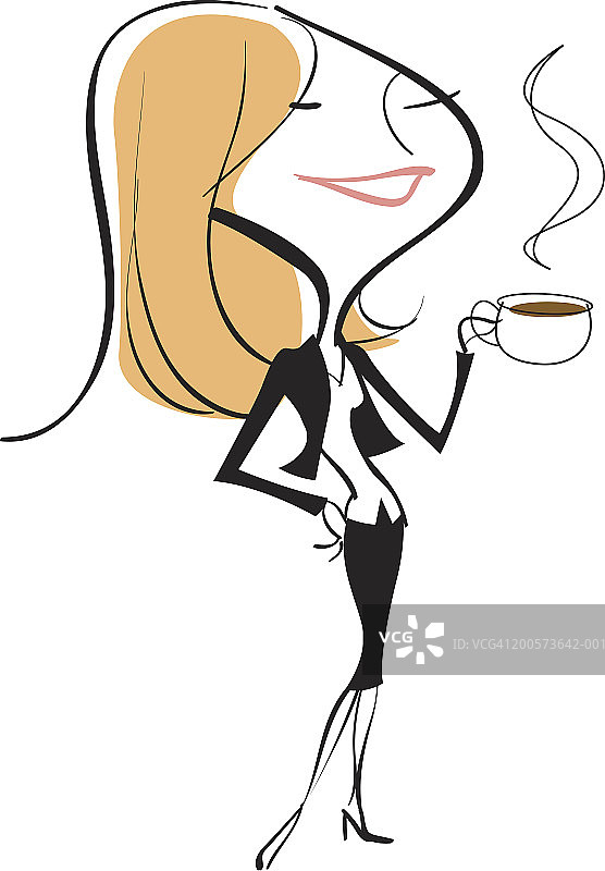 手持咖啡杯微笑的商务女人图片素材