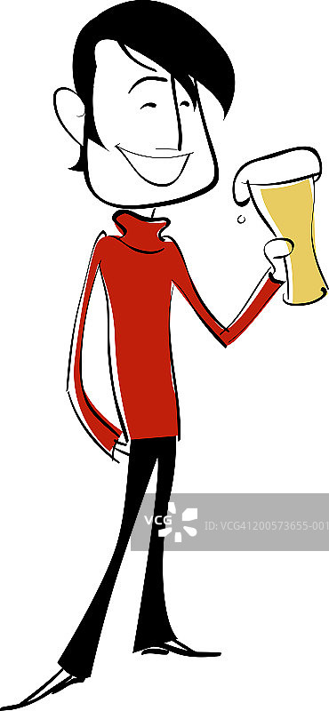 手持一杯啤酒，微笑的男人图片素材