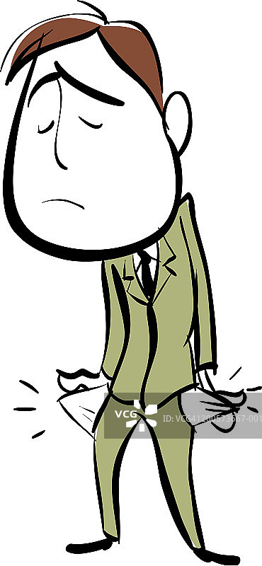 商人拉开空口袋，闷闷不乐图片素材