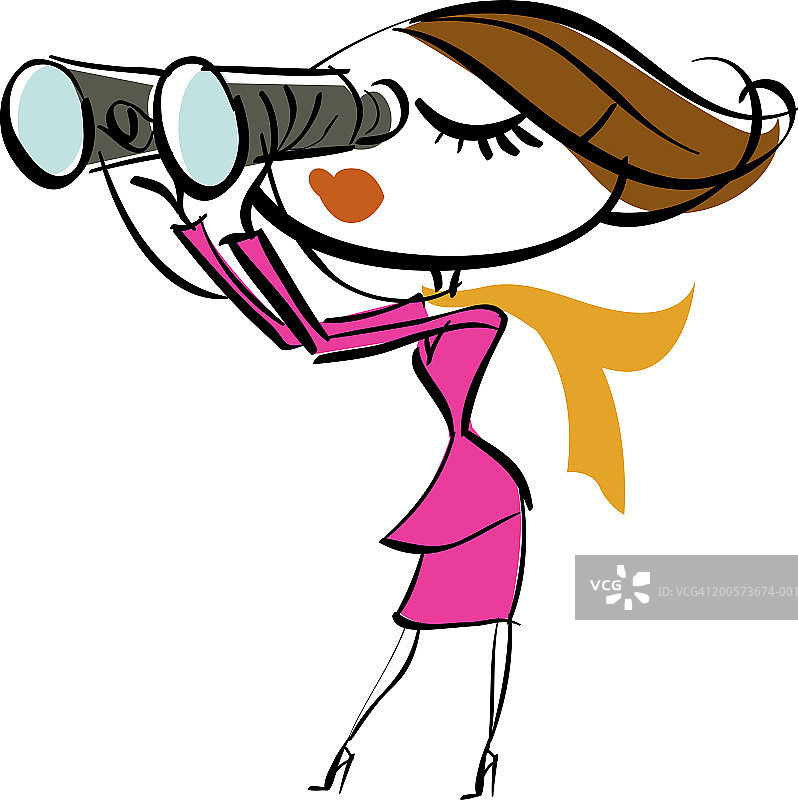 女人用双筒望远镜观看图片素材