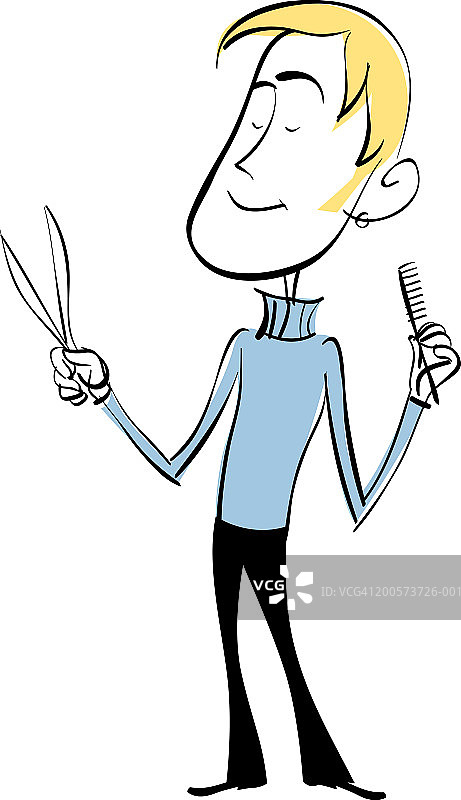 男人拿着梳子和剪刀图片素材