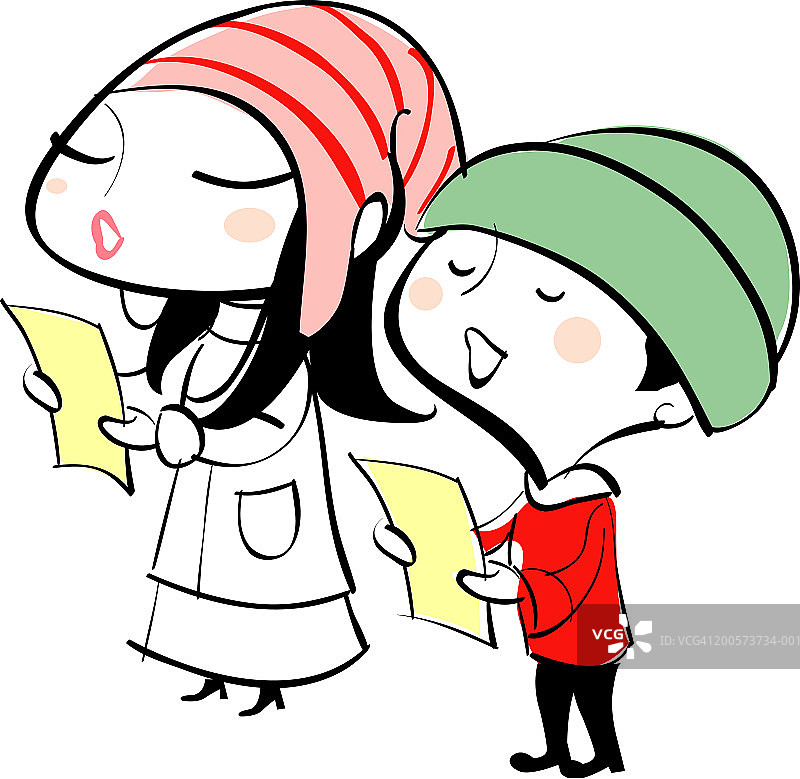 两个圣诞颂歌演唱者在唱歌图片素材