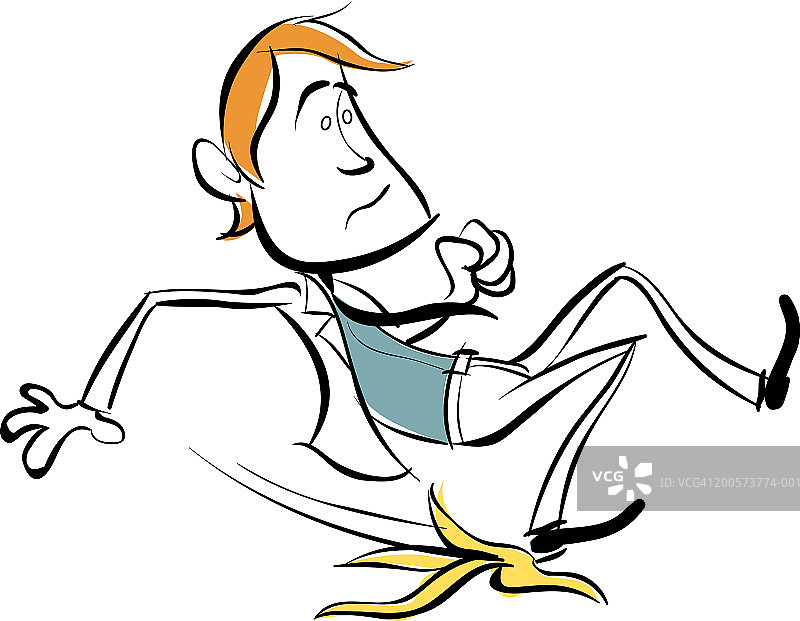 男人踩到香蕉皮滑倒图片素材