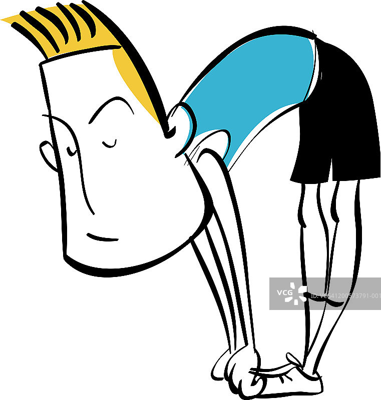 男人伸展身体，触摸脚趾，侧视图图片素材