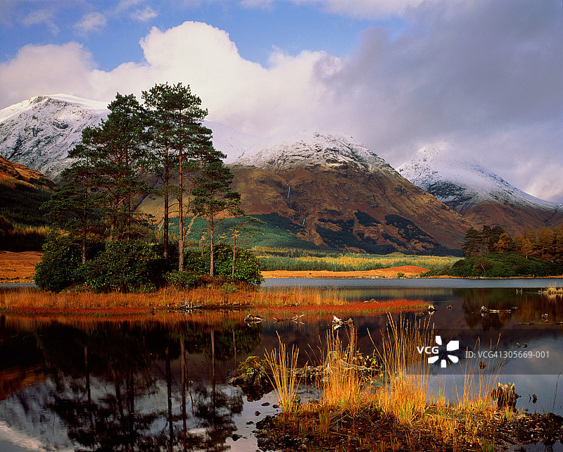 苏格兰秋季景观：湖泊与雪山图片素材